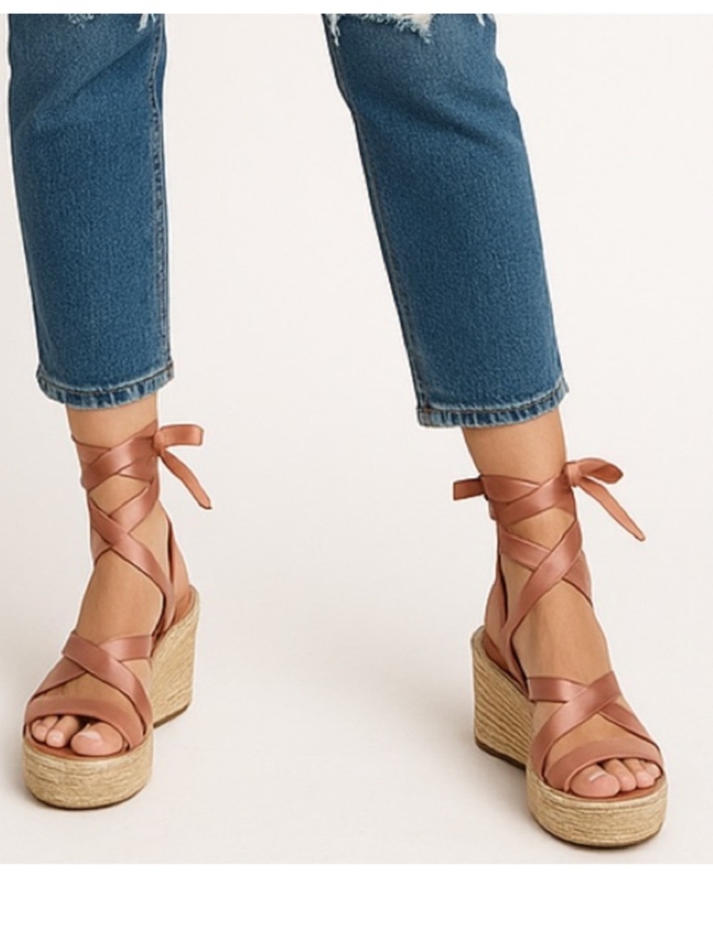 ASOS Wedge espadrilles tie up Dusty Rose, preppy, vacation, spring, summer, SZ 7